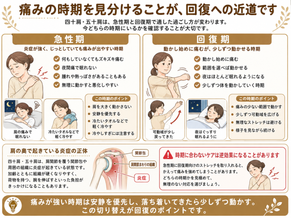 四十肩・五十肩の治療で夜間痛が続くときに考えたいこと | 旗の台整体院